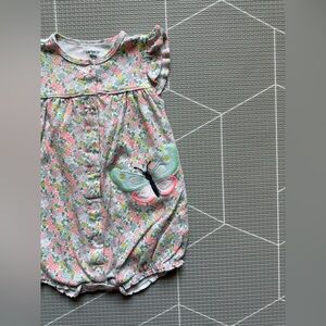Carter's|Baby girl ditsy floral colorful bubble romper with butterfly embroidery